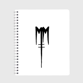 Тетрадь с принтом Marilyn Manson в Белгороде, 100% бумага | 48 листов, плотность листов — 60 г/м2, плотность картонной обложки — 250 г/м2. Листы скреплены сбоку удобной пружинной спиралью. Уголки страниц и обложки скругленные. Цвет линий — светло-серый
 | Тематика изображения на принте: goth | gothic | manson | marilyn | metal | mm | music | rock | гот | готы | метал | мэнсон | мэрилин | рок