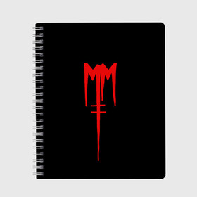 Тетрадь с принтом Marilyn Manson в Белгороде, 100% бумага | 48 листов, плотность листов — 60 г/м2, плотность картонной обложки — 250 г/м2. Листы скреплены сбоку удобной пружинной спиралью. Уголки страниц и обложки скругленные. Цвет линий — светло-серый
 | Тематика изображения на принте: goth | gothic | manson | marilyn | metal | mm | music | rock | гот | готы | метал | мэнсон | мэрилин | рок