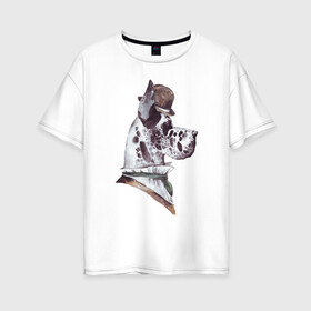 Женская футболка хлопок Oversize с принтом Немецкий дог в шляпе в Белгороде, 100% хлопок | свободный крой, круглый ворот, спущенный рукав, длина до линии бедер
 | немецкий дог | портрет собаки | собака в шляпе