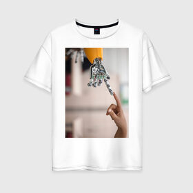 Женская футболка хлопок Oversize с принтом Искусственный интеллект в Белгороде, 100% хлопок | свободный крой, круглый ворот, спущенный рукав, длина до линии бедер
 | Тематика изображения на принте: будущее | искусственный интеллект | робот | технологии | человек
