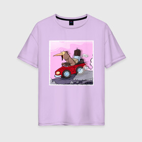 Женская футболка хлопок Oversize с принтом Кукушечка (поехала) в Белгороде, 100% хлопок | свободный крой, круглый ворот, спущенный рукав, длина до линии бедер
 | 2020 | birdborn | арт | иллюстратор | ирония | кукушечка | кукушка | машина | юмор