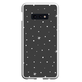 Чехол для Samsung S10E с принтом Снежинки и звёзды в Белгороде, Силикон | Область печати: задняя сторона чехла, без боковых панелей | белый | звезда | зима | небо | снег | снежинка | чёрный