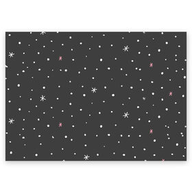 Поздравительная открытка с принтом Снежинки и звёзды в Белгороде, 100% бумага | плотность бумаги 280 г/м2, матовая, на обратной стороне линовка и место для марки
 | Тематика изображения на принте: белый | звезда | зима | небо | снег | снежинка | чёрный