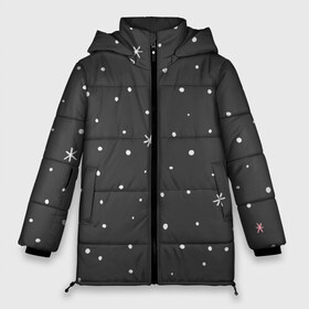 Женская зимняя куртка 3D с принтом Снежинки и звёзды в Белгороде, верх — 100% полиэстер; подкладка — 100% полиэстер; утеплитель — 100% полиэстер | длина ниже бедра, силуэт Оверсайз. Есть воротник-стойка, отстегивающийся капюшон и ветрозащитная планка. 

Боковые карманы с листочкой на кнопках и внутренний карман на молнии | белый | звезда | зима | небо | снег | снежинка | чёрный