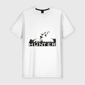 Мужская футболка хлопок Slim с принтом ОХОТА, ОХОТНИК, HUNTER, в Белгороде, 92% хлопок, 8% лайкра | приталенный силуэт, круглый вырез ворота, длина до линии бедра, короткий рукав | hunter | охота | охотник