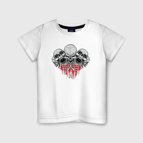 Детская футболка хлопок с принтом SKULLs в Белгороде, 100% хлопок | круглый вырез горловины, полуприлегающий силуэт, длина до линии бедер | анатомия | кино | кинолюбителю | киноманам | скелет | страшилка | хоррор | череп