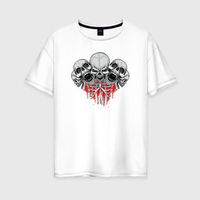 Женская футболка хлопок Oversize с принтом SKULLs в Белгороде, 100% хлопок | свободный крой, круглый ворот, спущенный рукав, длина до линии бедер
 | анатомия | кино | кинолюбителю | киноманам | скелет | страшилка | хоррор | череп