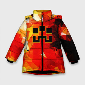 Зимняя куртка для девочек 3D с принтом Minecraft Dungeons в Белгороде, ткань верха — 100% полиэстер; подклад — 100% полиэстер, утеплитель — 100% полиэстер. | длина ниже бедра, удлиненная спинка, воротник стойка и отстегивающийся капюшон. Есть боковые карманы с листочкой на кнопках, утяжки по низу изделия и внутренний карман на молнии. 

Предусмотрены светоотражающий принт на спинке, радужный светоотражающий элемент на пуллере молнии и на резинке для утяжки. | blox | creeper | dungeons | geometry | logo games | orange | pixel | red | steve | алекс | геометрия | детям | крипер | куб | логотипы игр | майнкрафт | мальчикам | мобы | огненный | огонь | пигги | пиксель | пиксельный | подземелья
