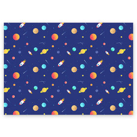 Поздравительная открытка с принтом Космос в Белгороде, 100% бумага | плотность бумаги 280 г/м2, матовая, на обратной стороне линовка и место для марки
 | арт | венера | земля | космос | луна | марс | меркурий | ракеты | рисунок | сатурн | синий | юпитер