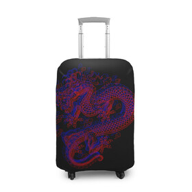 Чехол для чемодана 3D с принтом 3д Дракон в Белгороде, 86% полиэфир, 14% спандекс | двустороннее нанесение принта, прорези для ручек и колес | 3д эффект | китайский дракон | красный | миф | оптическая иллюзия | синий