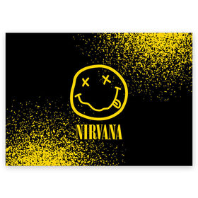 Поздравительная открытка с принтом NIRVANA / НИРВАНА в Белгороде, 100% бумага | плотность бумаги 280 г/м2, матовая, на обратной стороне линовка и место для марки
 | Тематика изображения на принте: band | cobain | face | kurt | logo | music | nirvana | rock | rocknroll | группа | кобейн | курт | лого | логотип | музыка | музыкальная | нирвана | рожица | рок | рокнролл | символ