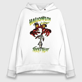 Женское худи Oversize хлопок с принтом Halloween Is Hare! в Белгороде, френч-терри — 70% хлопок, 30% полиэстер. Мягкий теплый начес внутри —100% хлопок | боковые карманы, эластичные манжеты и нижняя кромка, капюшон на магнитной кнопке | bugs bunny | gossamer | looney tunes | vdzabma | багз банни | госсамер | луни тюнз