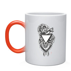 Кружка хамелеон с принтом Розы в Белгороде, керамика | меняет цвет при нагревании, емкость 330 мл | геометрия | минимализм | роза. цветы | тату | треугольник | эскиз