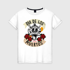 Женская футболка хлопок с принтом Dia De Los Muertos в Белгороде, 100% хлопок | прямой крой, круглый вырез горловины, длина до линии бедер, слегка спущенное плечо | Тематика изображения на принте: daffy duck | looney tunes | vdzabma | даффи дак | луни тюнз