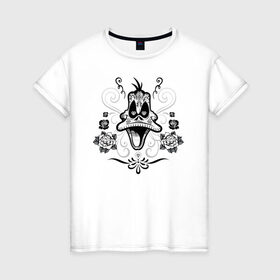Женская футболка хлопок с принтом Daffy Duck в Белгороде, 100% хлопок | прямой крой, круглый вырез горловины, длина до линии бедер, слегка спущенное плечо | daffy duck | looney tunes | vdzabma | даффи дак | луни тюнз