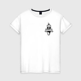 Женская футболка хлопок с принтом Даффи Дак в Белгороде, 100% хлопок | прямой крой, круглый вырез горловины, длина до линии бедер, слегка спущенное плечо | daffy duck | looney tunes | vdzabma | даффи дак | луни тюнз