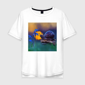Мужская футболка хлопок Oversize с принтом Улитка в Белгороде, 100% хлопок | свободный крой, круглый ворот, “спинка” длиннее передней части | flowers | nature | природа | улиточка | цветочки