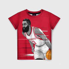 Детская футболка 3D с принтом James Harden Houston Rockets в Белгороде, 100% гипоаллергенный полиэфир | прямой крой, круглый вырез горловины, длина до линии бедер, чуть спущенное плечо, ткань немного тянется | Тематика изображения на принте: 