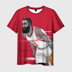 Мужская футболка 3D с принтом James Harden Houston Rockets в Белгороде, 100% полиэфир | прямой крой, круглый вырез горловины, длина до линии бедер | 