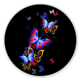 Коврик для мышки круглый с принтом Поцелуй бабочек в Белгороде, резина и полиэстер | круглая форма, изображение наносится на всю лицевую часть | angel | butterfly | fairy | neon | night | wings | ангел | бабочка | бабочки | девушке | животные | красочные | крылья | летающие | магия | махаон | мотыльки | насекомые | неоновые | ночные | ночь | подарок | природа