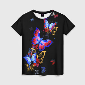 Женская футболка 3D с принтом Поцелуй бабочек в Белгороде, 100% полиэфир ( синтетическое хлопкоподобное полотно) | прямой крой, круглый вырез горловины, длина до линии бедер | angel | butterfly | fairy | neon | night | wings | ангел | бабочка | бабочки | девушке | животные | красочные | крылья | летающие | магия | махаон | мотыльки | насекомые | неоновые | ночные | ночь | подарок | природа