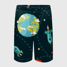 Детские спортивные шорты 3D с принтом Космический перелёт в Белгороде,  100% полиэстер
 | пояс оформлен широкой мягкой резинкой, ткань тянется
 | арт | звезда | звёзды | земля | космос | марс | перелёт | планета | планеты | полёт | ракета | ракеты | рисунок | сатурн | юпитер