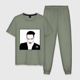 Мужская пижама хлопок с принтом Manson в Белгороде, 100% хлопок | брюки и футболка прямого кроя, без карманов, на брюках мягкая резинка на поясе и по низу штанин
 | marilyn manson | мэнсон | мэрлин | мэрлин мэнсон | немецкая группа | рок