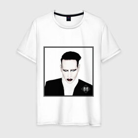 Мужская футболка хлопок с принтом Manson в Белгороде, 100% хлопок | прямой крой, круглый вырез горловины, длина до линии бедер, слегка спущенное плечо. | marilyn manson | мэнсон | мэрлин | мэрлин мэнсон | немецкая группа | рок
