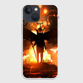 Чехол для iPhone 13 mini с принтом Темный ангел ада в Белгороде,  |  | ад | внутренне зло | демон | демоненок | крылья | миф | нимб | посох | преисподняя | силэут | страшные сказки | темный ангел | фольклор
