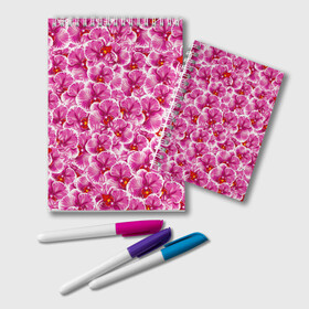 Блокнот с принтом Розовые орхидеи в Белгороде, 100% бумага | 48 листов, плотность листов — 60 г/м2, плотность картонной обложки — 250 г/м2. Листы скреплены удобной пружинной спиралью. Цвет линий — светло-серый
 | fashion flowers | pink | tropical | азия | бабочки | бразилия | букет | бутоны | джунгли | лепестки | лето | любимая | марта | нежные | орхидея | подарок | природа | растения | тропики | тропические | узор | цветение