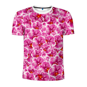 Мужская футболка 3D спортивная с принтом Розовые орхидеи в Белгороде, 100% полиэстер с улучшенными характеристиками | приталенный силуэт, круглая горловина, широкие плечи, сужается к линии бедра | fashion flowers | pink | tropical | азия | бабочки | бразилия | букет | бутоны | джунгли | лепестки | лето | любимая | марта | нежные | орхидея | подарок | природа | растения | тропики | тропические | узор | цветение
