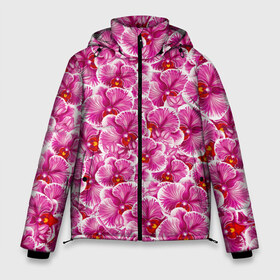 Мужская зимняя куртка 3D с принтом Розовые орхидеи в Белгороде, верх — 100% полиэстер; подкладка — 100% полиэстер; утеплитель — 100% полиэстер | длина ниже бедра, свободный силуэт Оверсайз. Есть воротник-стойка, отстегивающийся капюшон и ветрозащитная планка. 

Боковые карманы с листочкой на кнопках и внутренний карман на молнии. | fashion flowers | pink | tropical | азия | бабочки | бразилия | букет | бутоны | джунгли | лепестки | лето | любимая | марта | нежные | орхидея | подарок | природа | растения | тропики | тропические | узор | цветение
