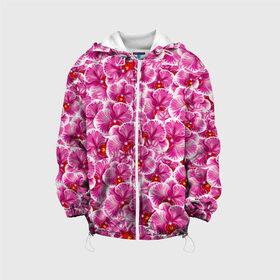 Детская куртка 3D с принтом Розовые орхидеи в Белгороде, 100% полиэстер | застежка — молния, подол и капюшон оформлены резинкой с фиксаторами, по бокам — два кармана без застежек, один потайной карман на груди, плотность верхнего слоя — 90 г/м2; плотность флисового подклада — 260 г/м2 | Тематика изображения на принте: fashion flowers | pink | tropical | азия | бабочки | бразилия | букет | бутоны | джунгли | лепестки | лето | любимая | марта | нежные | орхидея | подарок | природа | растения | тропики | тропические | узор | цветение