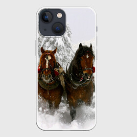 Чехол для iPhone 13 mini с принтом Лошади и снег в Белгороде,  |  | животные | звери | зима | кони | конь | коняшка | лошади | лошадка | лошадь | пони | природа | снег