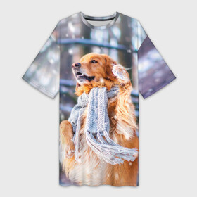 Платье-футболка 3D с принтом Золотистый Ретривер в Белгороде,  |  | dog | животные | золотистый | золотой | пес | природа | ретривер | собака | собаки | собакчка | собачки
