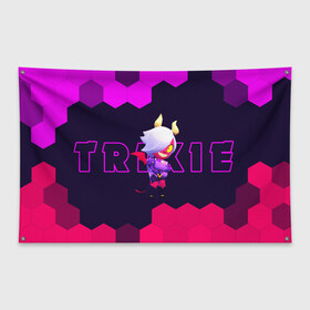 Флаг-баннер с принтом BRAWL STARS TRIXIE COLETTE в Белгороде, 100% полиэстер | размер 67 х 109 см, плотность ткани — 95 г/м2; по краям флага есть четыре люверса для крепления | brawl | colete | colette | collete | logo | stars | trixi | trixie | бравл | бравла | браво | игра | игры | колетт | колетта | коллет | коллета | лого | логотип | символ | старс | старса | трикси