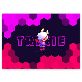 Поздравительная открытка с принтом BRAWL STARS TRIXIE COLETTE в Белгороде, 100% бумага | плотность бумаги 280 г/м2, матовая, на обратной стороне линовка и место для марки
 | brawl | colete | colette | collete | logo | stars | trixi | trixie | бравл | бравла | браво | игра | игры | колетт | колетта | коллет | коллета | лого | логотип | символ | старс | старса | трикси