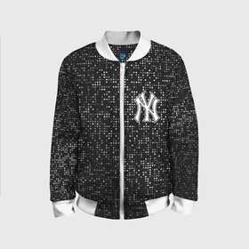 Детский бомбер 3D с принтом New York Yankees в Белгороде, 100% полиэстер | застегивается на молнию, по бокам два кармана без застежек, мягкие манжеты, по низу бомбера и на воротнике — эластичная резинка | Тематика изображения на принте: baseball | fashion | game | glitch | new york | sport | бейсбол | игра | мода | нью йорк | спорт
