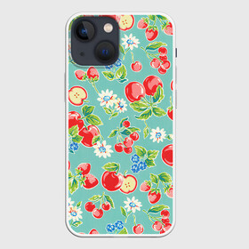 Чехол для iPhone 13 mini с принтом Яркое лето в Белгороде,  |  | арт | бирюзовый | зелёный | клубника | рисунок | ромашка | ромашки | цвета | цветы | черника | яблоки | яблоко