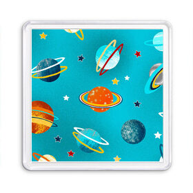 Магнит 55*55 с принтом Необычные планеты в Белгороде, Пластик | Размер: 65*65 мм; Размер печати: 55*55 мм | Тематика изображения на принте: арт | бирюзовый | венера | звезда | звёзды | земля | марс | планета | планеты | рисунок | рисунок карандашом | сатурн | синий