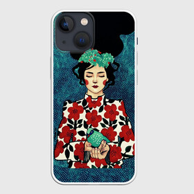 Чехол для iPhone 13 mini с принтом Самоцветная девушка в Белгороде,  |  | flowers | girl | венок | девушка | лилии | одуванчики | птичка | ромашки | синичка | узор | цветы