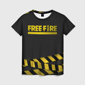 Женская футболка 3D с принтом Free Fire в Белгороде, 100% полиэфир ( синтетическое хлопкоподобное полотно) | прямой крой, круглый вырез горловины, длина до линии бедер | battlegrounds | free fire | garena | tricks | батл | королевская битва | рояль | фаир | фри фаер | экшн
