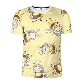 Мужская футболка 3D спортивная с принтом Сонные пчёлки в Белгороде, 100% полиэстер с улучшенными характеристиками | приталенный силуэт, круглая горловина, широкие плечи, сужается к линии бедра | арт | белый | детский рисунок | жёлтый | звезда | звёзды | ночь | отдых | пушистые | пушистый | пчелиная шуба | пчелиная шубка | рисунок | сон | спокойной ночи | чёрный | шуба | шубка