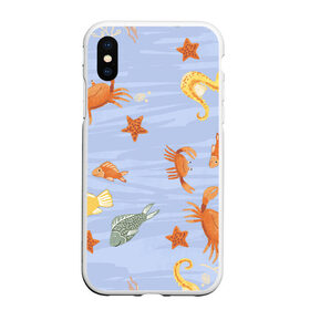 Чехол для iPhone XS Max матовый с принтом Морские обитатели в Белгороде, Силикон | Область печати: задняя сторона чехла, без боковых панелей | арт | жёлтый | звезда | звёзды | коралл | кораллы | краб | крабы | красный | медуза | медузы | море | морская звезда | морские звёзды | морские коньки | морской конёк | песок | рисунок | рыба | рыбы