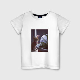 Детская футболка хлопок с принтом Космос за окном в Белгороде, 100% хлопок | круглый вырез горловины, полуприлегающий силуэт, длина до линии бедер | cat | space | космос | кот | котик | кошка | мем | планета | прикол