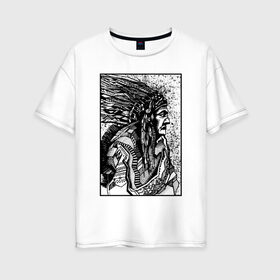 Женская футболка хлопок Oversize с принтом Drawing indian в Белгороде, 100% хлопок | свободный крой, круглый ворот, спущенный рукав, длина до линии бедер
 | black | drawing | indian | индеец | рисунок | черный