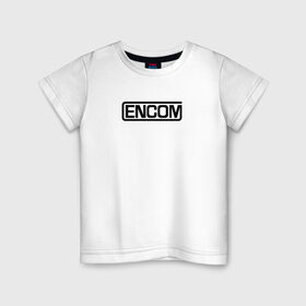 Детская футболка хлопок с принтом Encom в Белгороде, 100% хлопок | круглый вырез горловины, полуприлегающий силуэт, длина до линии бедер | Тематика изображения на принте: виртуальный | кевин флинн | мир | программист | фильм