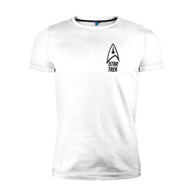 Мужская футболка хлопок Slim с принтом Стартрек в Белгороде, 92% хлопок, 8% лайкра | приталенный силуэт, круглый вырез ворота, длина до линии бедра, короткий рукав | джим кирк | корабль | космос | спок | энтерпрайз