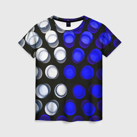 Женская футболка 3D с принтом GGGelt в Белгороде, 100% полиэфир ( синтетическое хлопкоподобное полотно) | прямой крой, круглый вырез горловины, длина до линии бедер | abstraction | blue | circles | light | shapes | white | абстракция | белый | круги | свет | синий | формы