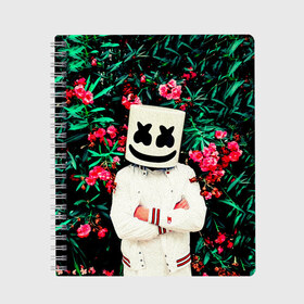 Тетрадь с принтом MARSHMELLO ROSES в Белгороде, 100% бумага | 48 листов, плотность листов — 60 г/м2, плотность картонной обложки — 250 г/м2. Листы скреплены сбоку удобной пружинной спиралью. Уголки страниц и обложки скругленные. Цвет линий — светло-серый
 | Тематика изображения на принте: fortnite | marshmallo | marshmallow | marshmello | marshmellow | маршмелло | маршмеллоу | розы | фортнайт